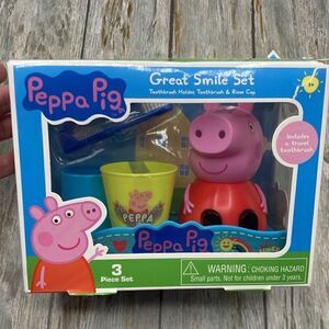 Kids Peppa Pig Great Smiles Toothbrush, Holder & Cup 3-Piece Set